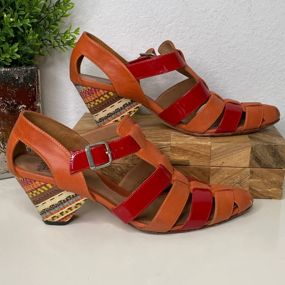 John Fluevog The Purpose‎ Objective Fisherman Heeled Sandals Multi Color Size 10